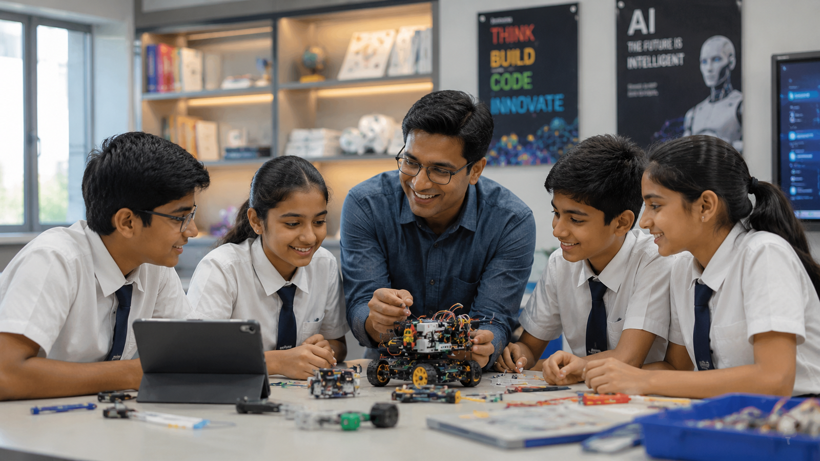 AI-powered classroom with interactive smart whiteboard