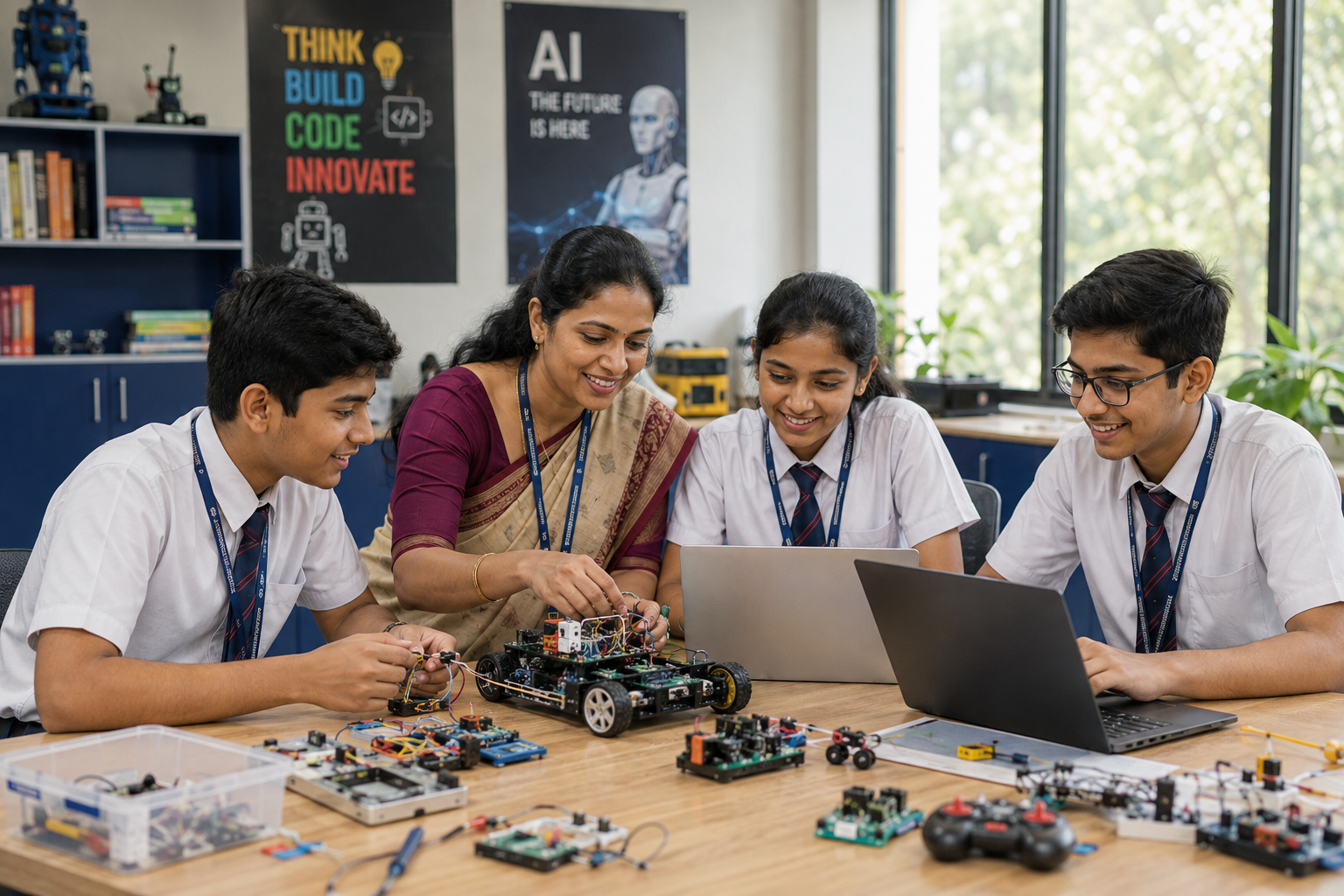 Students building a hands-on AI and computer vision project